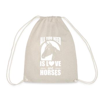 Love and Horses Girls Children Gift - Drawstring Bag - nature - Front