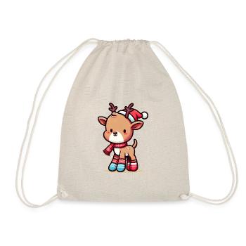 Cute Christmas reindeer in festive outfit - Drawstring Bag - nature - Front