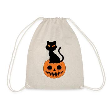 Cute Halloween pumpkin with cat, hangover - Drawstring Bag - nature - Front