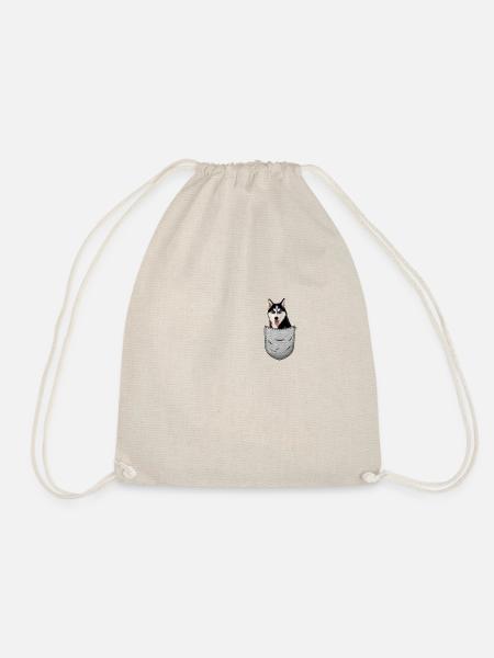 Siberian Husky in der Brust-Tasche Pocket für Hund - Turnbeutel - Natur