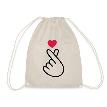 ♥I Love You-Cute Korean Finger Heart Sign♥ - Drawstring Bag - nature - Front