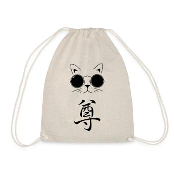 Coole Katze mit jap. Symbol für "Respekt" - Turnbeutel - Natur - Vorne