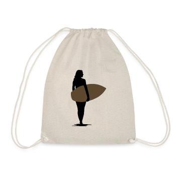 Surfer girl silhouette wave surfergirl motive surf - Drawstring Bag - nature - Front