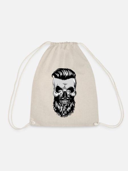 Hipster Skull Totenkopf mit Bart - Turnbeutel - Natur