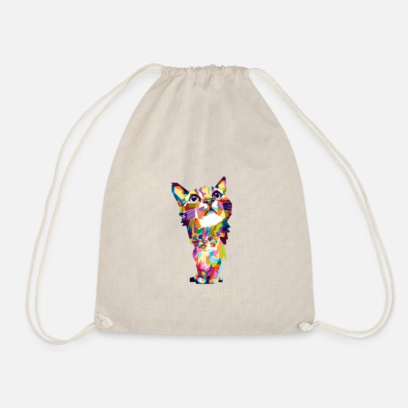 Colorful Cat and little Kitten colorful cat - Drawstring Bag - nature
