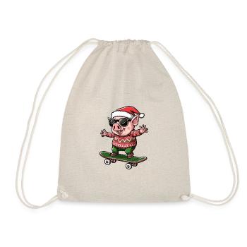 Pig Christmas Funny - Drawstring Bag - nature - Front