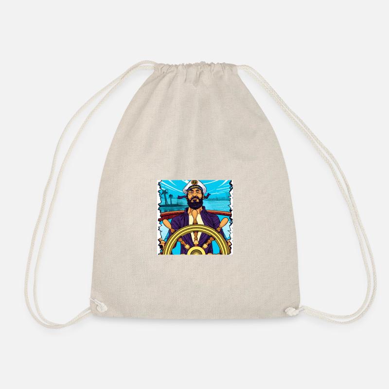 bearded sailor helm sailing ship pirate - Drawstring Bag - nature