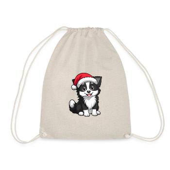 Border Collie Hund Weihnachten Christmas - Turnbeutel - Natur - Vorne