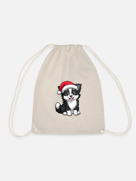 Border Collie Hund Weihnachten Christmas - Turnbeutel - Natur