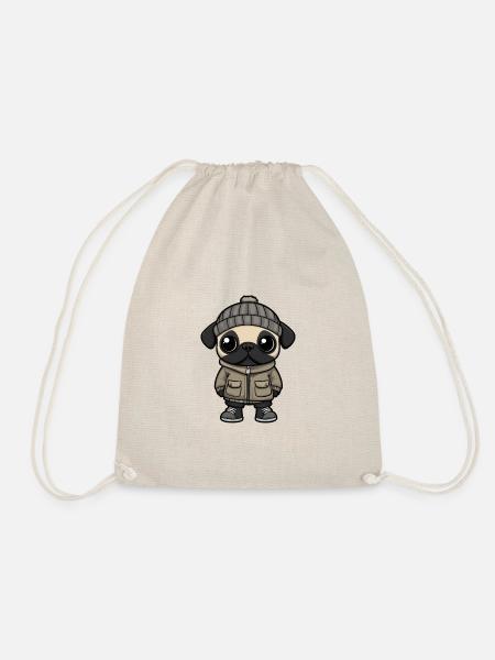 Mops Hund Winter - Turnbeutel - Natur