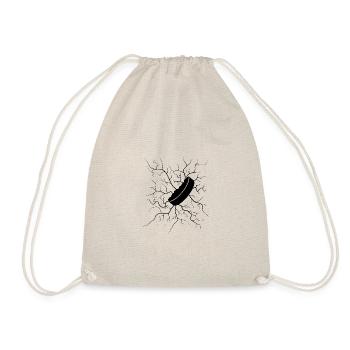 Ice Hockey Puk hits, hit in disc, cracks - Drawstring Bag - nature - Front
