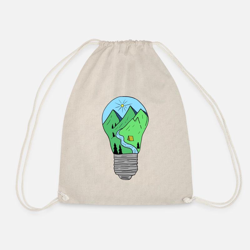 Mountains in a light bulb creatively hand-drawn - Drawstring Bag - nature