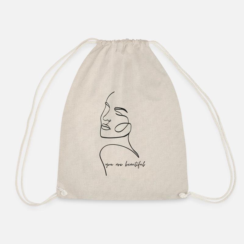 You Are Beautiful - Line Art Face - Drawstring Bag - nature