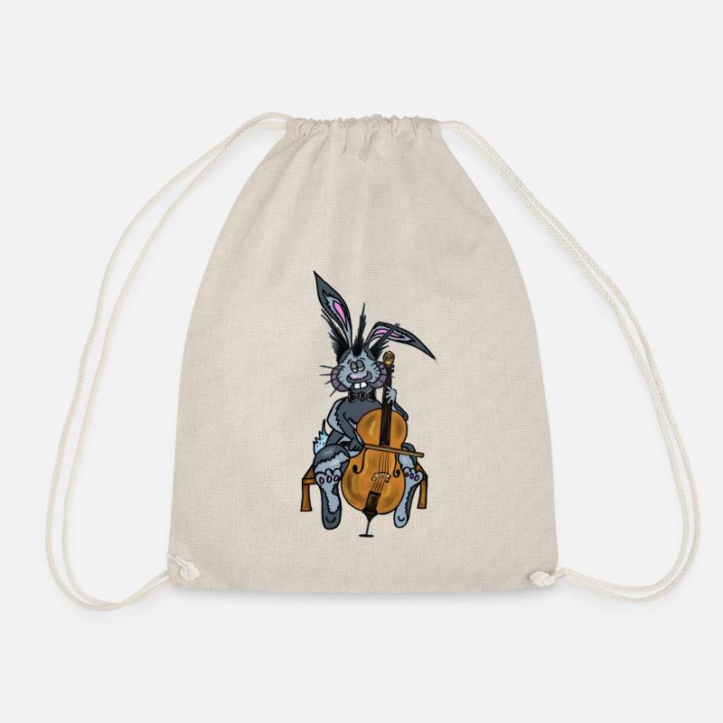 Mischa the rabbit plays the cello - Drawstring Bag - nature