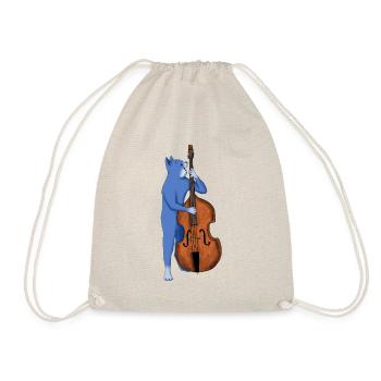 CAT PLAYING A DOUBLE BASS – BAD ASS BASS CAT - Drawstring Bag - nature - Front