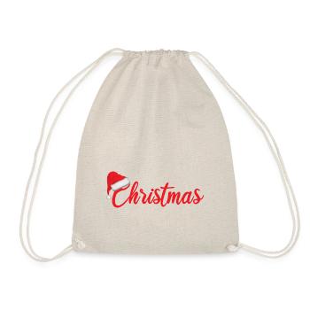 Christmas lettering with Santa Claus hat - Drawstring Bag - nature - Front