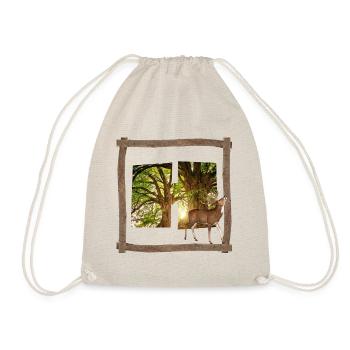 forest with deer h - Drawstring Bag - nature - Front
