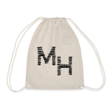 abstract hand-painted monogram, letters M H - Drawstring Bag - nature - Front