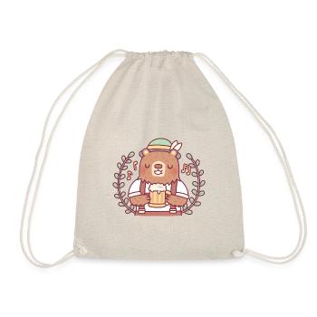 Cute Bear In Lederhosen Outfit With Beer Stein - Drawstring Bag - nature - Front