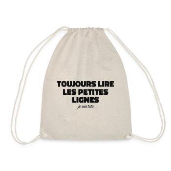 Toujours Lire Les Petites Lignes | Je Suis Tata - Sac de sport léger - nature - Devant