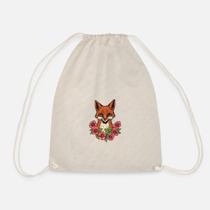 Fox in flowers - Drawstring Bag - nature