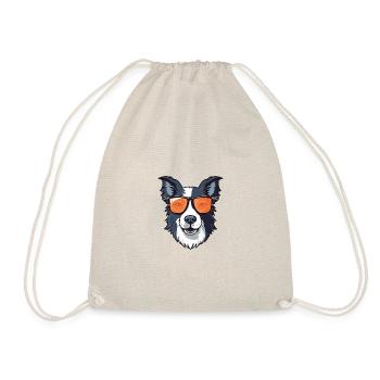 Border Collie Dog Cool Head Party - Drawstring Bag - nature - Front