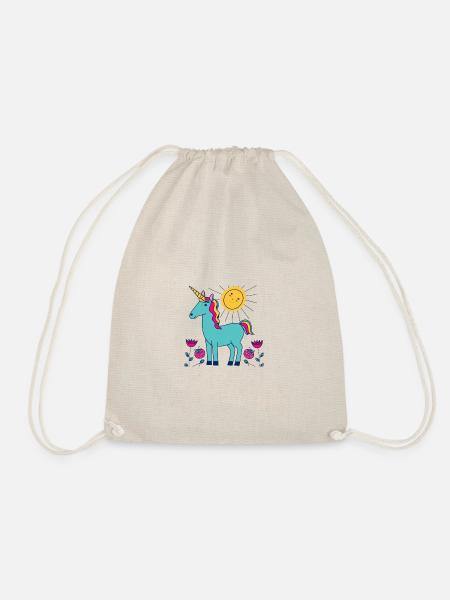 Verdant unicorn under a smiling sun - Drawstring Bag - nature