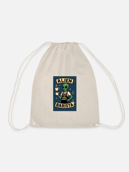 Alien Barista Coffee Art Tee - Drawstring Bag - nature