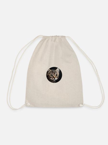 cute tabby kitten with big eyes - Drawstring Bag - nature