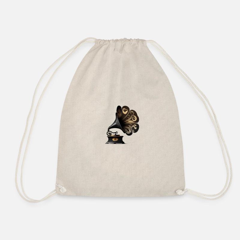 Black Vintage Phonograph Silhouette - Drawstring Bag - nature
