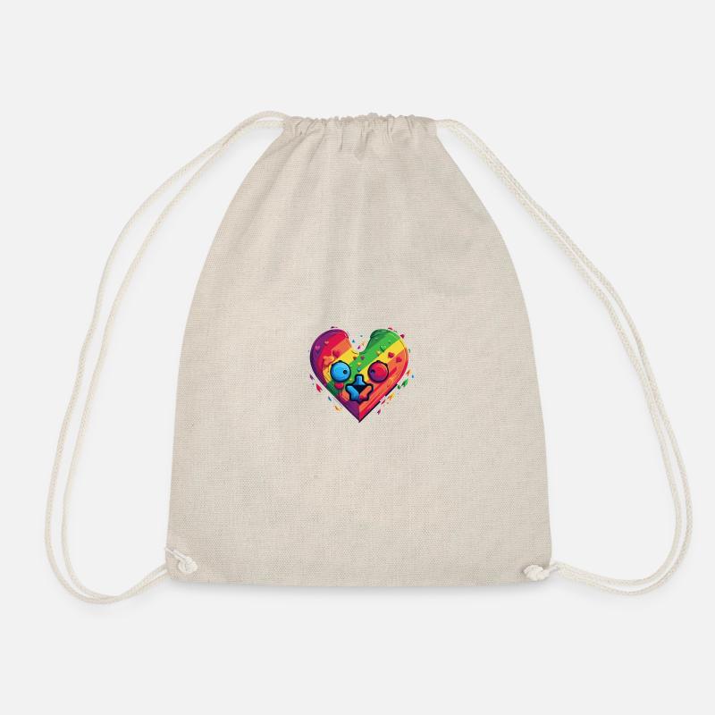 LGBTQIA+ Rainbow Heart - Drawstring Bag - nature
