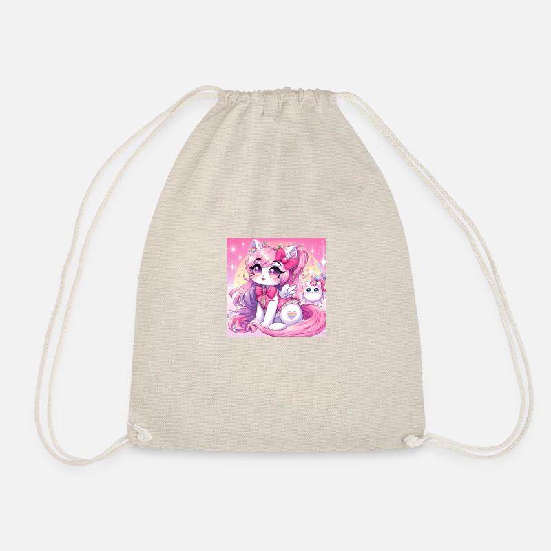 Unicorn Cat Manga - Drawstring Bag - nature