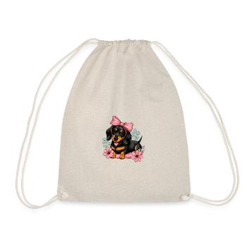 Teckel avec ruban rose et fleurs - Sac de sport léger - nature - Devant