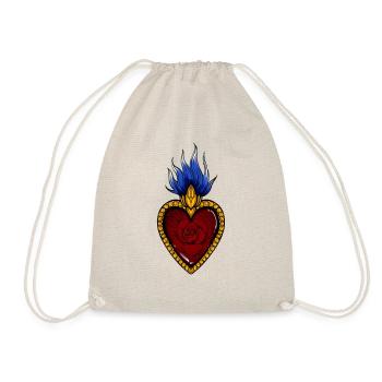 Sacred Heart Flames Tattoo style by INKPALI - Drawstring Bag - nature - Front