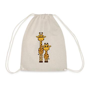 2 Giraffes Mom Daddy Family Young Child Animals - Drawstring Bag - nature - Front