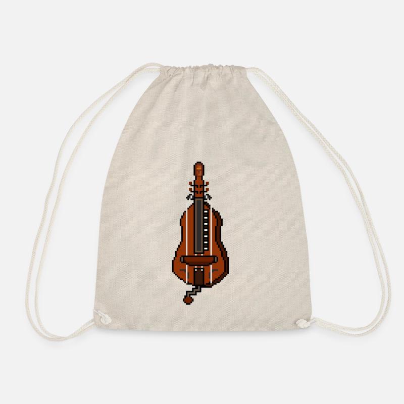 Pixel Guitar Body Hurdy Gurdy - Drawstring Bag - nature