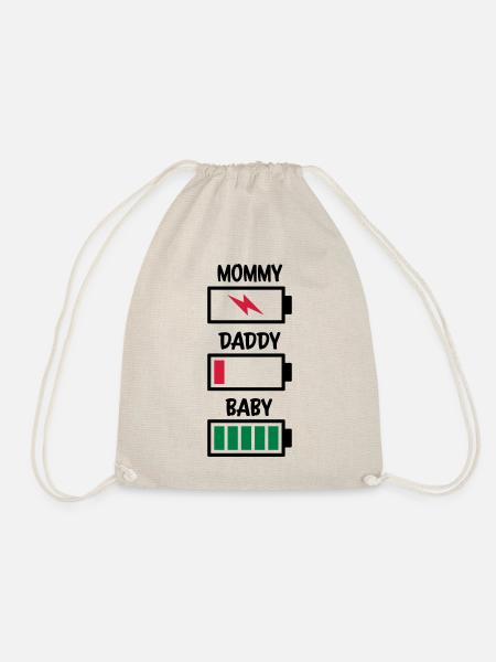 Mommy Daddy Baby Battery - Drawstring Bag - nature