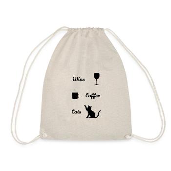WINE COFFEE CATS :: GIFT - Drawstring Bag - nature - Front