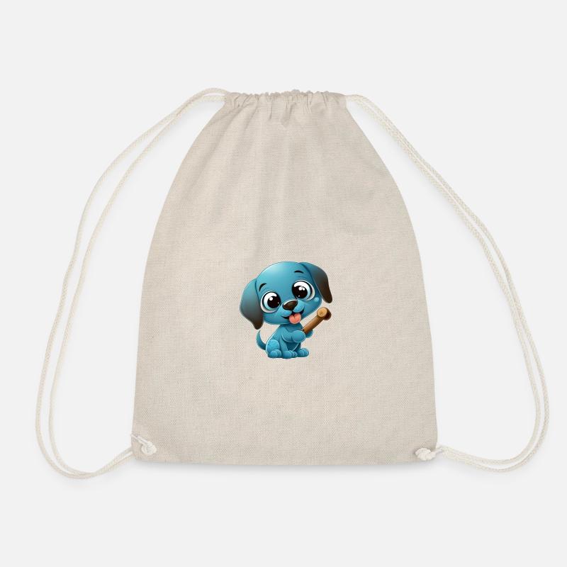 Cute blue dog playing with a bone - Drawstring Bag - nature