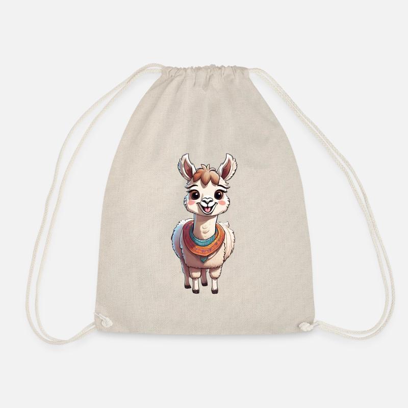 Smiling Llama - Drawstring Bag - nature