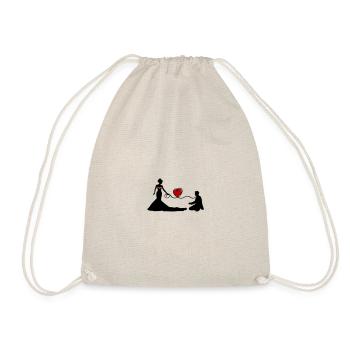 Hochzeit Brautpaar Leine Herz - Turnbeutel - Natur - Vorne