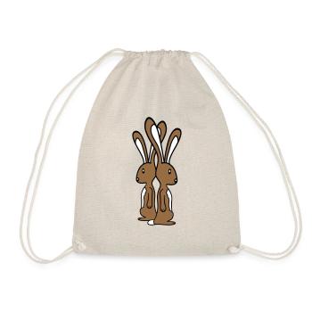 2 bunnies standing watching team friends crew brothers - Drawstring Bag - nature - Front