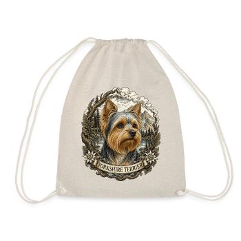 Yorkshire Terrier with Vintage Mountain Landscape - Drawstring Bag - nature - Front