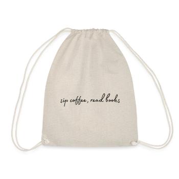sip coffee, read books . Sipping coffee, books - Drawstring Bag - nature - Front