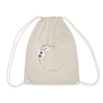 Blumenkranz Pfirsich Blau 2 personalisierbar - Turnbeutel - Natur - Vorne