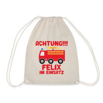 Felix Feuerwehr Vorname Baby Geburtstagsgeschenk - Turnbeutel - Natur - Vorne