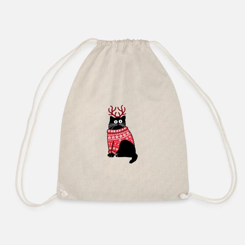 Christmas Cat - Drawstring Bag - nature