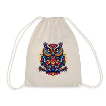 OWL EAGLE OWL BIRD OF PREY TAWNY OWL FEATHER RAINBOW COLORFUL - Drawstring Bag - nature - Front