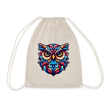 OWL EAGLE OWL BIRD OF PREY TAWNY OWL FEATHER RAINBOW COLORFUL - Drawstring Bag - nature - Front