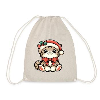 HAUSKATZE MIEZE KÄTZCHEN HAUSTIER WEIHNACHTSMÜTZE - Turnbeutel - Natur - Vorne